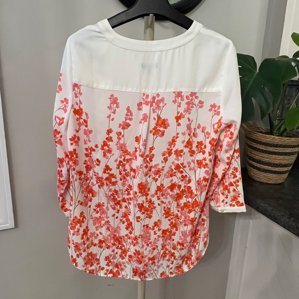 Talbots S Petite Ivory Pink Floral 3/4 Sleeve Flowy Sheath‎ Tunic Blouse Top - Picture 2 of 9